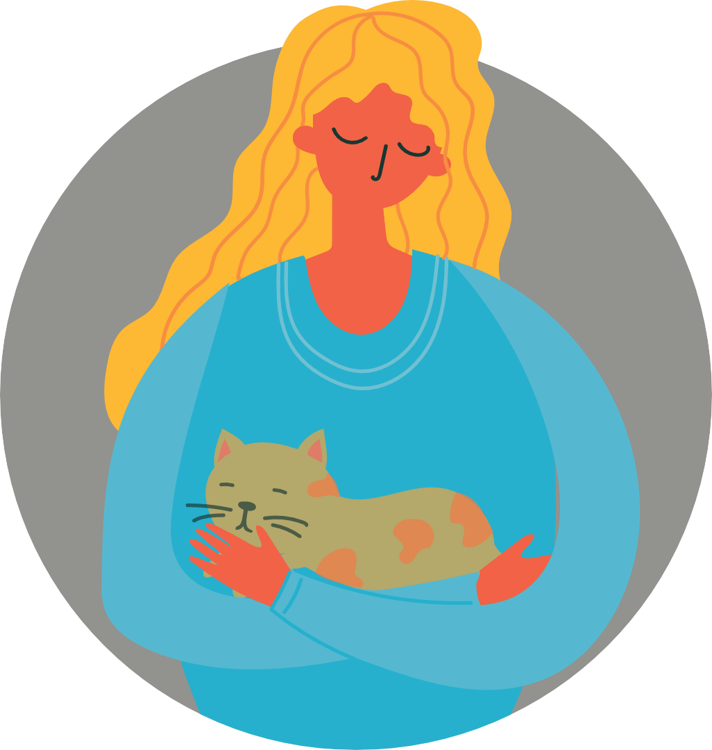 Illustration d'une femme tenant tendrement un chat - symbolisant le lien unique avec l'animal de compagnie